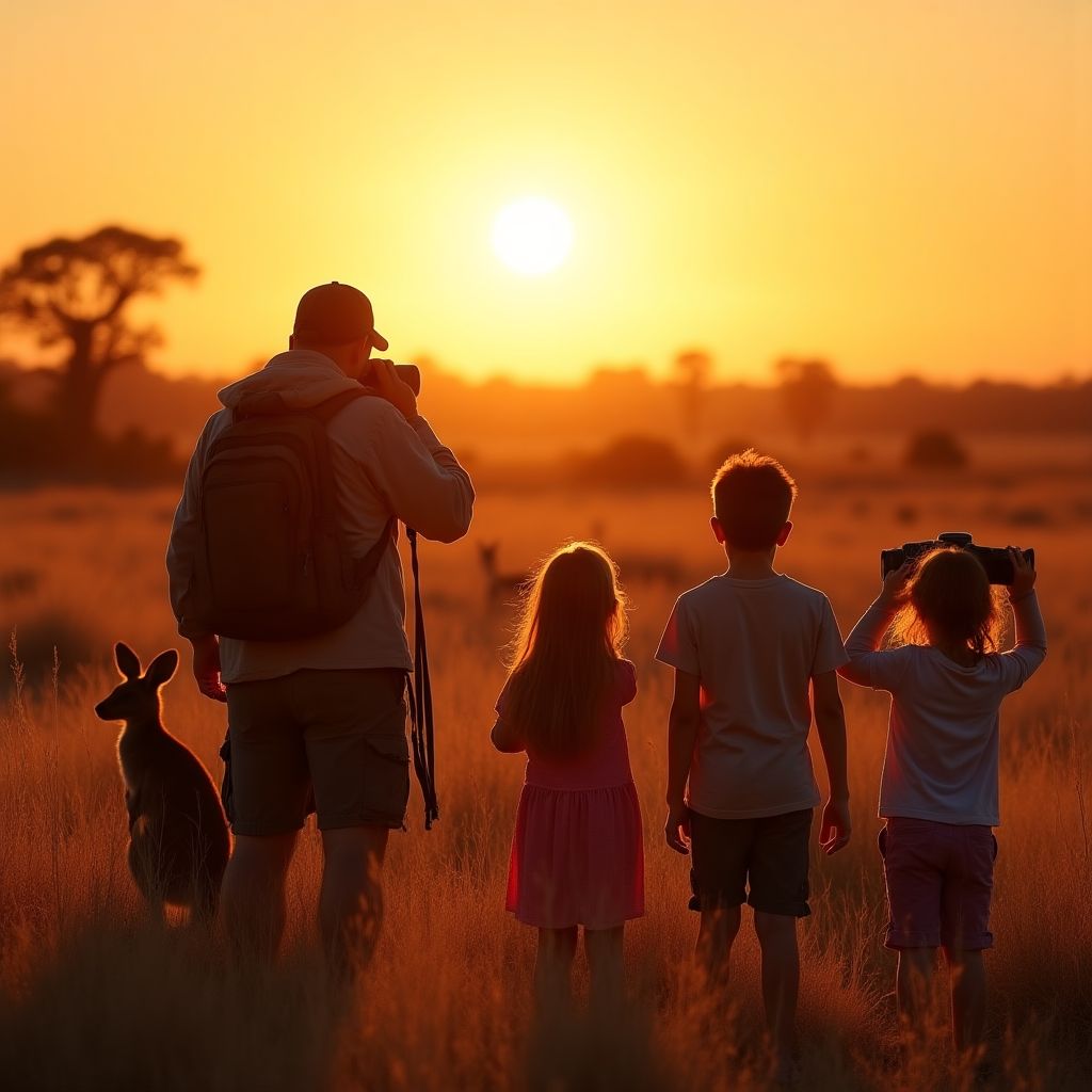 Family enjoying wildlife spotting in northern territories