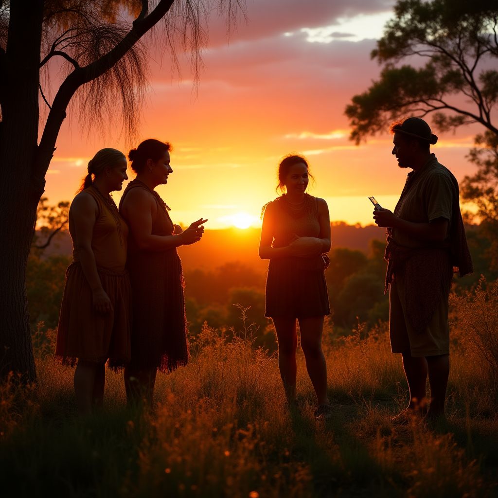 Aboriginal elders sharing cultural knowledge in Northern Australian landscape
